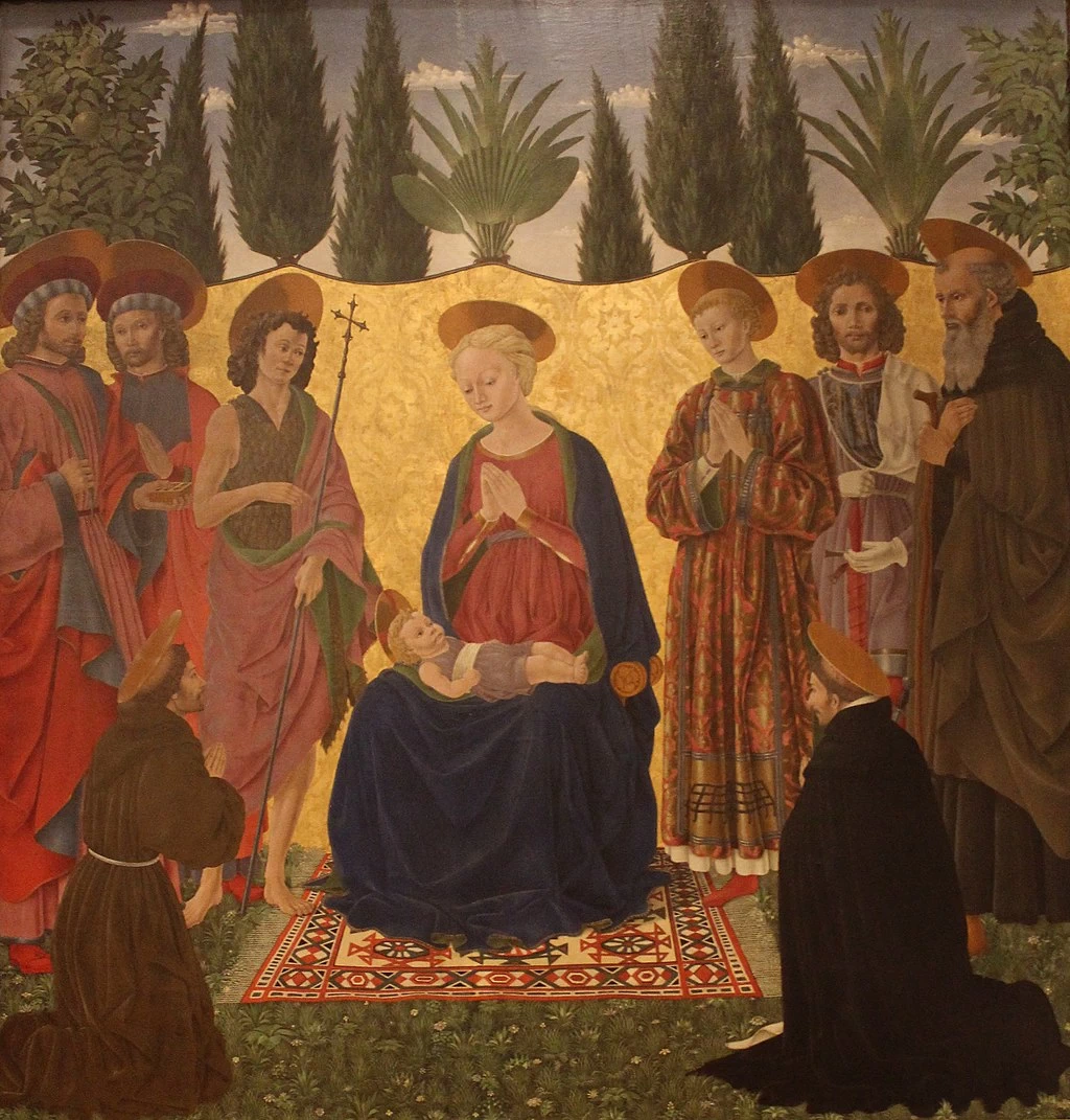 Pala di Cafaggiolo (Madonna col Bambino e i santi Cosma, Damiano, Giovanni Battista, Lorenzo, Giuliano, Antonio da Padova, Francesco e Pietro martire) - Uffizi, Firenze